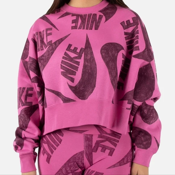 Nike Women's Pink Graphic Crew Neck Sweater - Picture 1 of 14